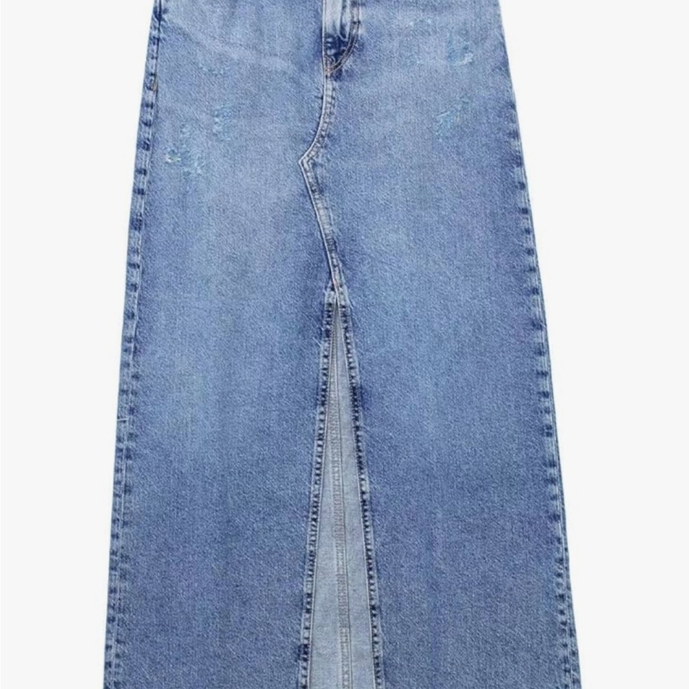 Women’s long denim skirt with slit